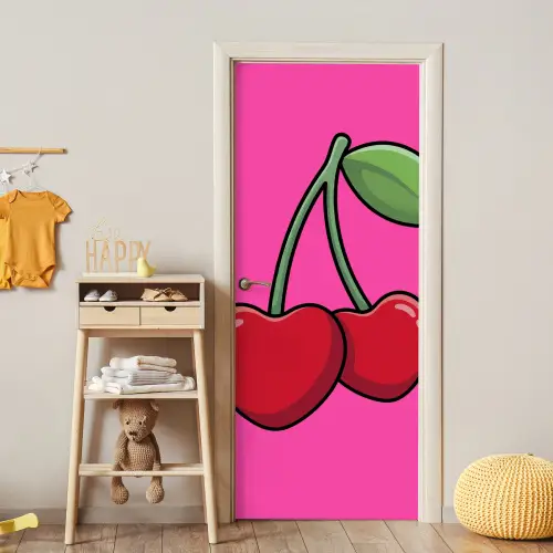 Kers - Roze - Fruit deurposter klein -sfeer4
