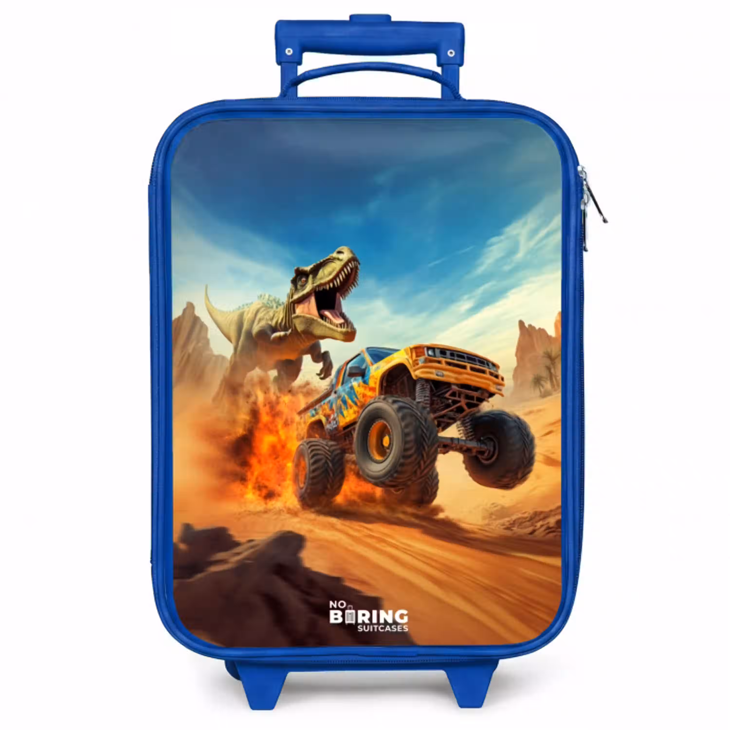 Vluchtende truck voor T-Rex in vurige woestijn Kinderkoffer - Blauw klein -zzz_website3d