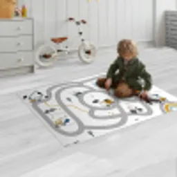 Bouwplaats - Graafmachine  - Auto - Regenboog - Design Speelmat klein -sfeer2