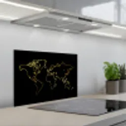 Gouden wereldkaart op een zwarte achtergrond keuken achterwand spatscherm klein -3d_schuin