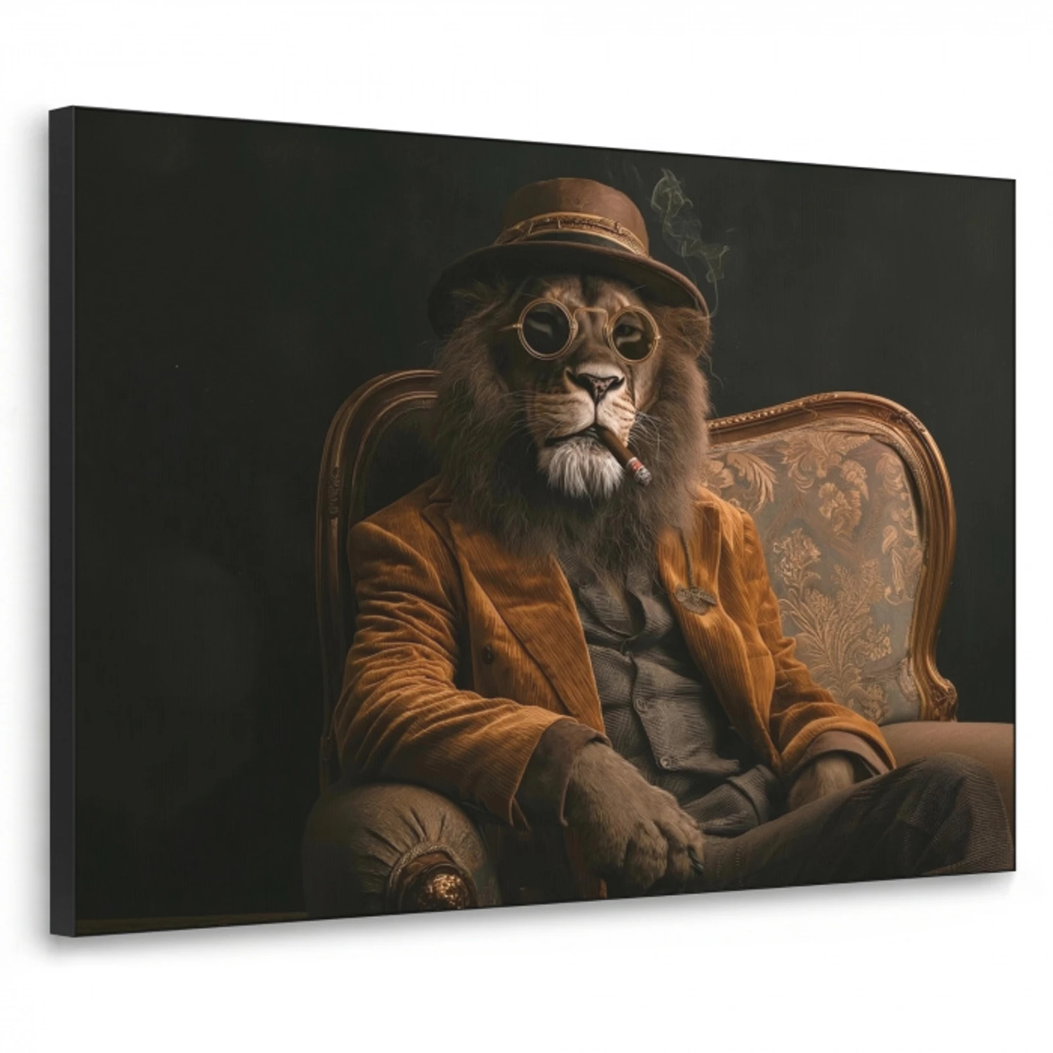 Bril - Leeuw - Bank - Hoed Textielframe zwart klein -3d