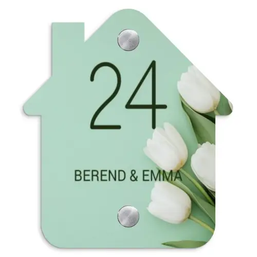 Witte tulpen - Klassiek Naambord Huisje klein -3d