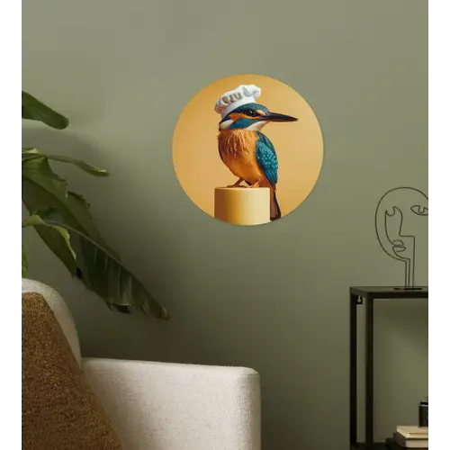 Ijsvogel - Pilaar - Koksmuts - Vogel Wandcirkel behangsticker klein -sfeer2