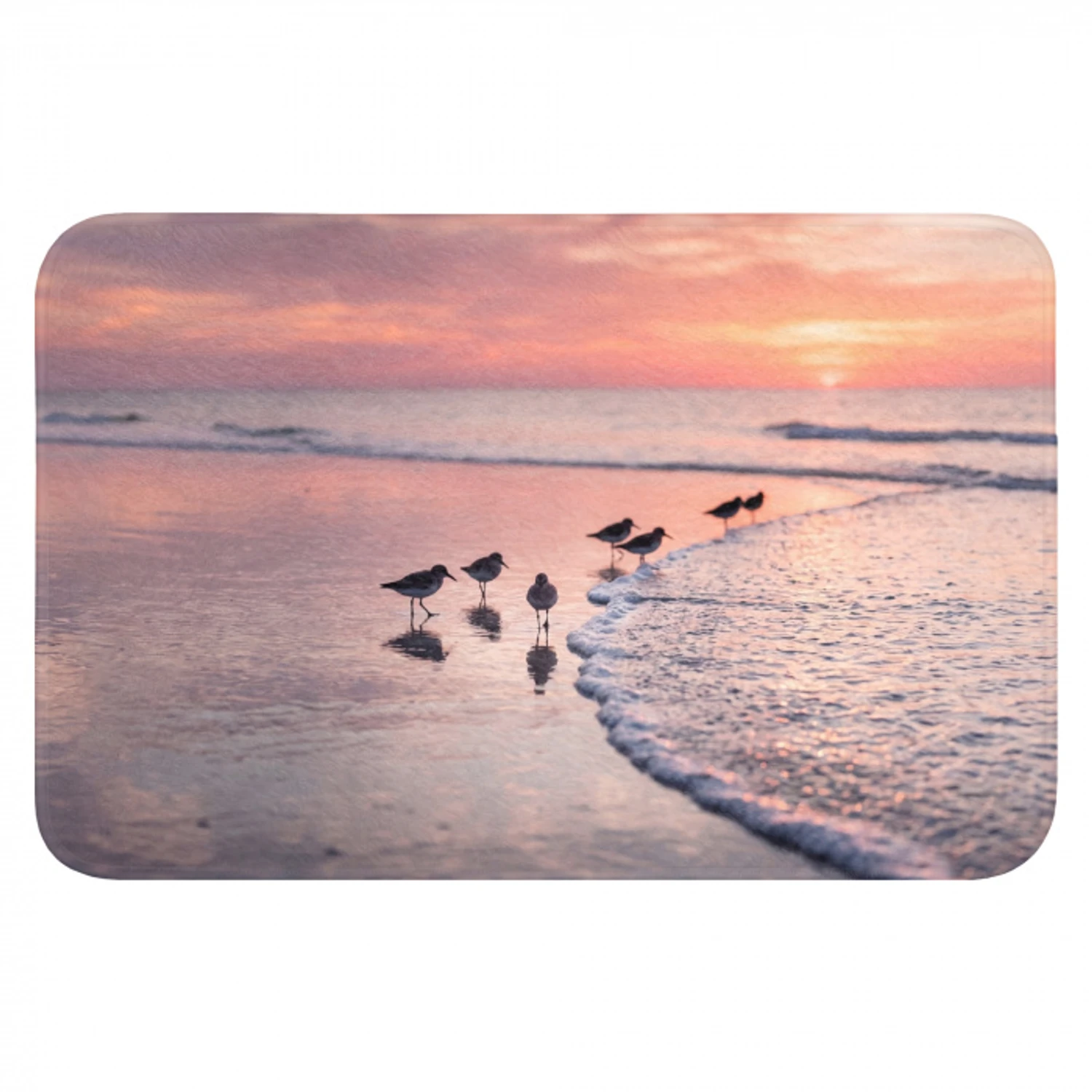 Meeuwen - Strand - Zee - Roze Badmat klein -3d