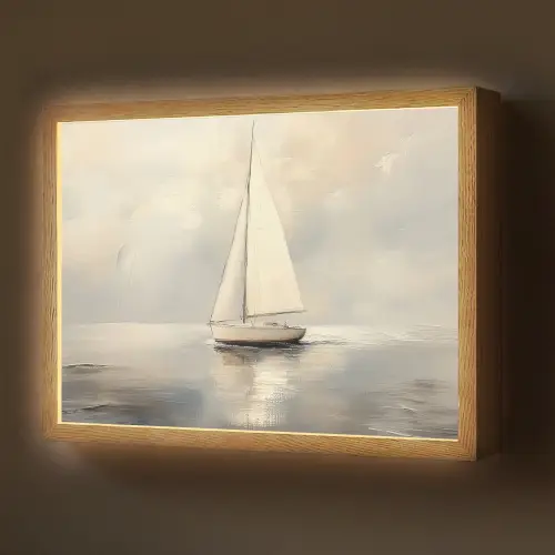 Zeilschip - Zee - Bewolkt Light Box met batterij (Wandlamp) middel -z3d_website