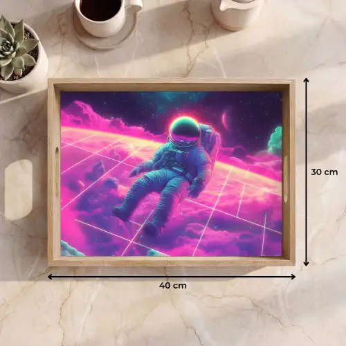 Astronaut - Neon - Roze - Wolken Dienblad Rechthoek middel -USP_Formaat