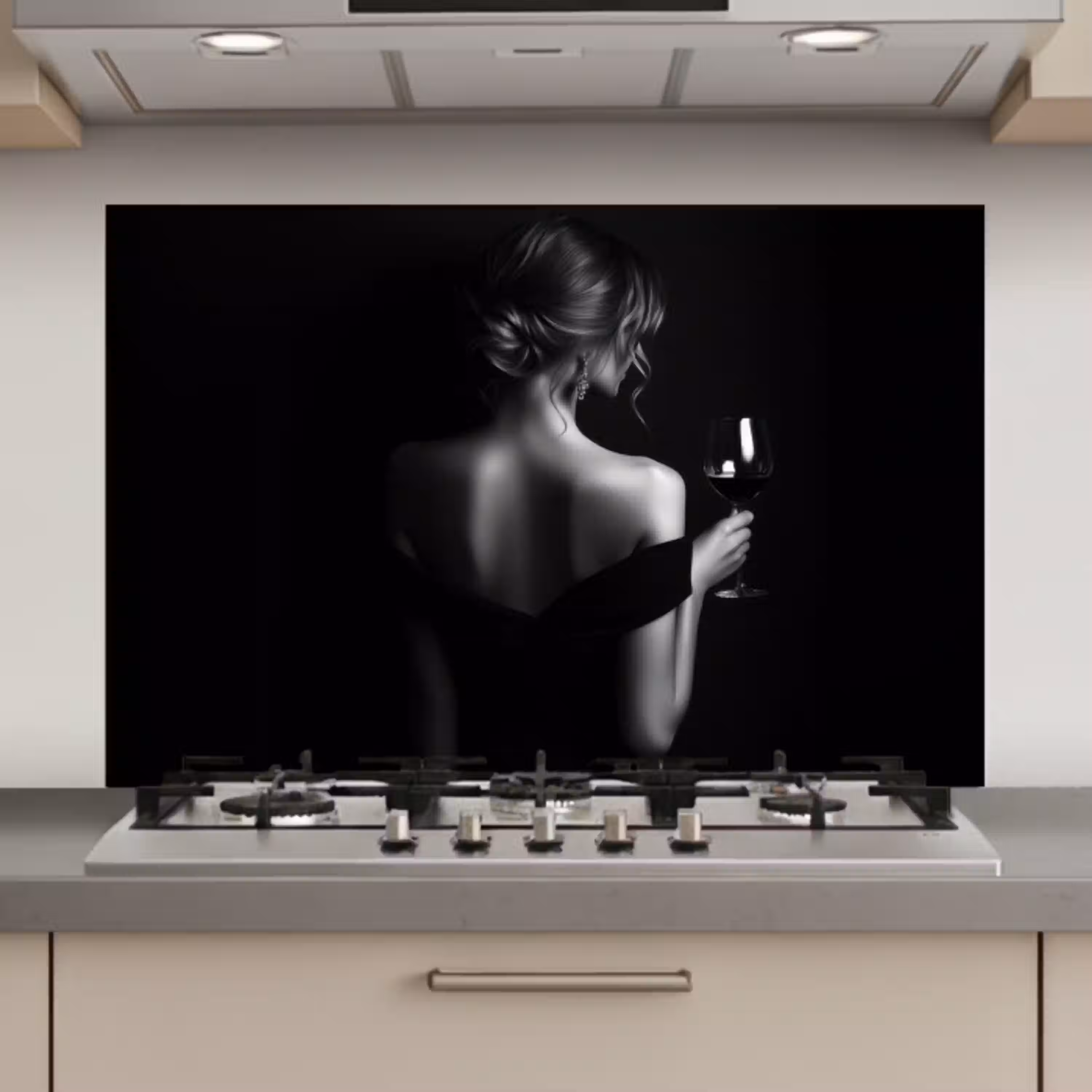 Vrouw - Wijn - Jurk keuken achterwand spatscherm klein -3d_website