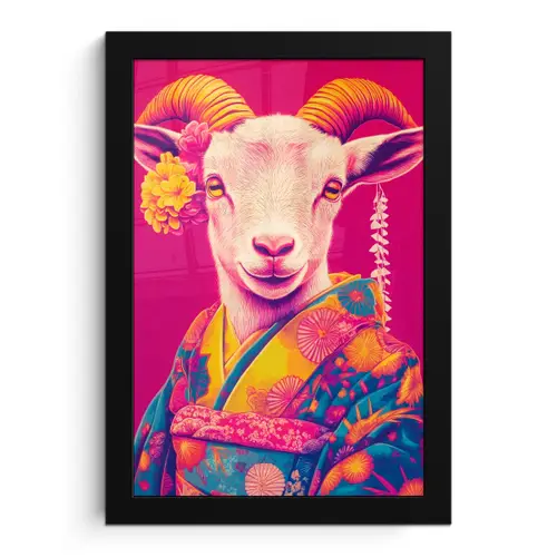Geit - Hoorns - Kimono - Kleurrijk fotolijst zwart zonder passe partout klein -3d