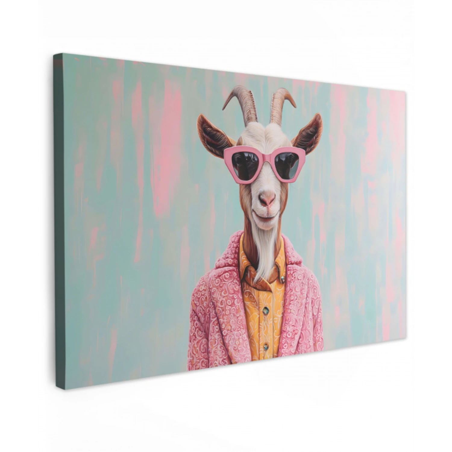 Zonnebril - Roze - Geit - Horen Tuinposter op houten frame 2 cm dik klein -3d