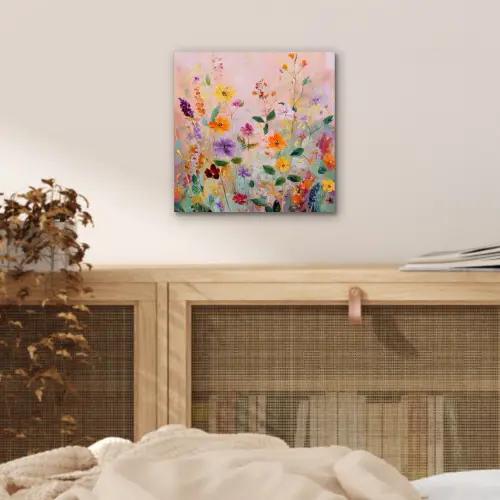 Schilderij - Bloemen - Abstract - Kleurrijk aluminium wit klein -sfeer3