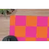 Schaakbord print - Oranje - Roze - Blokjes muismat rubber klein -closeup