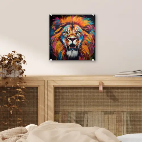 Leeuw - Graffiti - Dieren - Zwart plexiglas 5mm klein -sfeer4