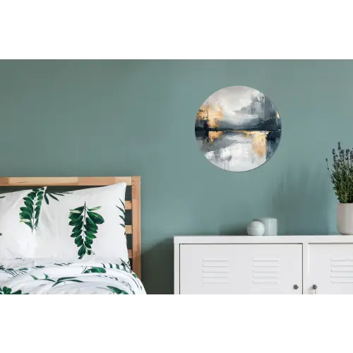 Kunst - Grijs - Goud - Abstract Wandcirkel aluminium klein -slaapkamer