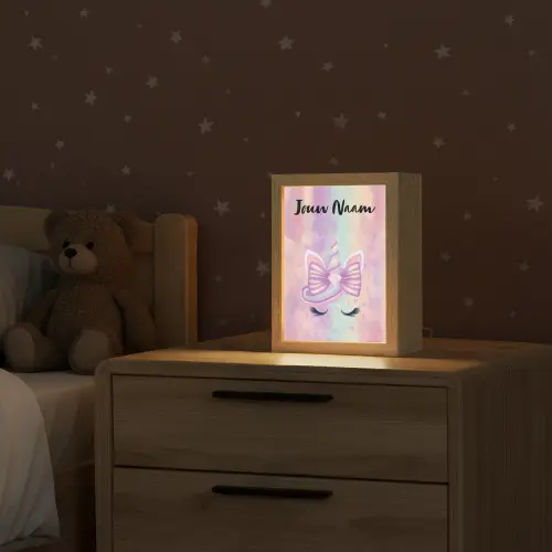 Eenhoorn - Pastel - Glitters - Regenboog Light Box met kabel (Kinderlampje) klein -sfeer1_kind