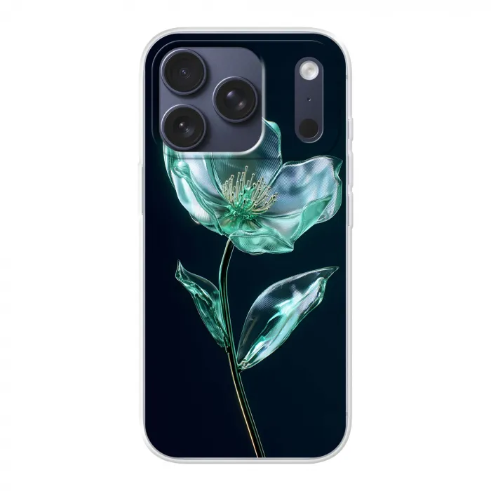 Bladeren - Bloem - Glazen - Donkerblauw Telefoonhoesje iPhone 17 Pro klein -3d