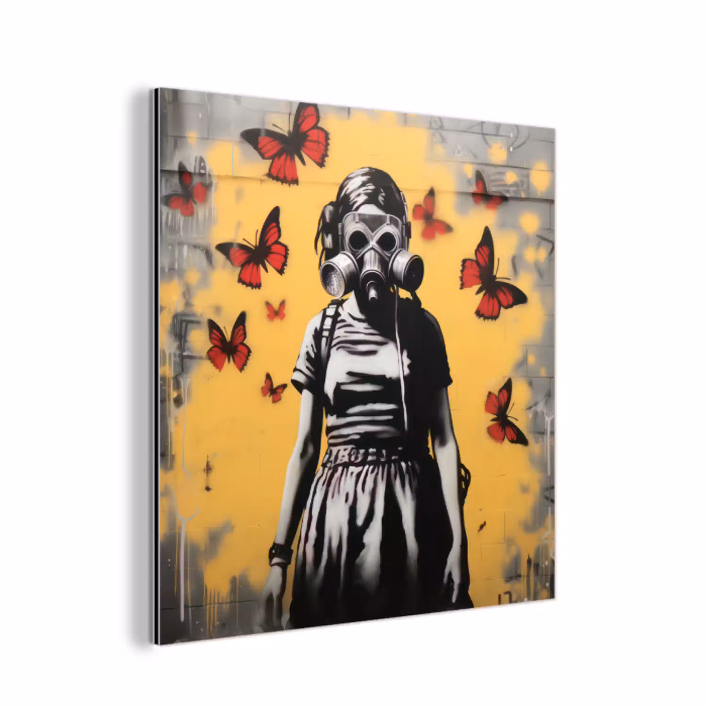 Meisje - Gasmasker - Vlinders - Graffiti aluminium wit klein -3d