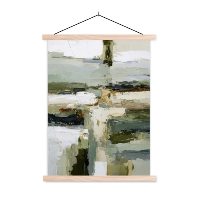 Schoolplaat - Penseelstreken - Groen - Abstract - Japandi