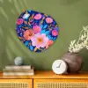 Bloemen - Blauw - Roze Wandcirkel Organisch Forex 3mm klein -sfeer2