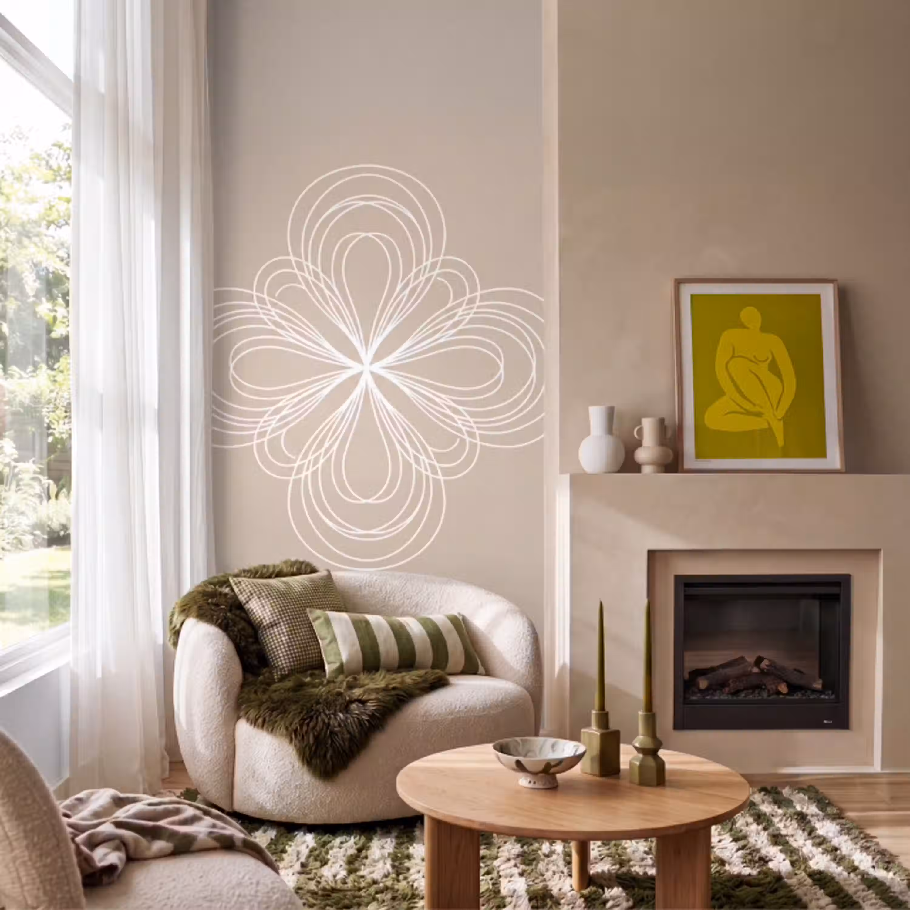 Patroon - Lijnen - Abstract - Minimalistisch - Beige Behang Vlies klein -sfeer2