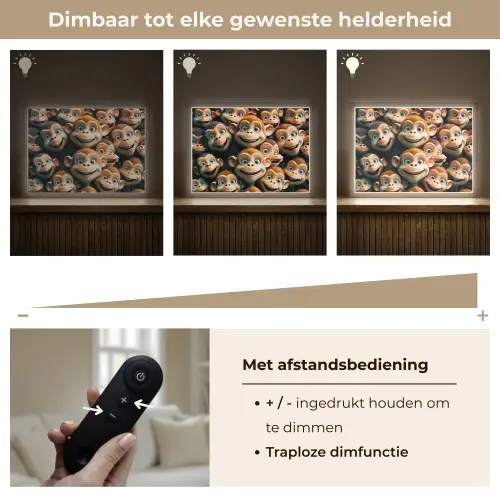 Aap - Dieren - Bruin - Design - Meiden - Jongens Light Box met batterij (Wandlamp kind) middel -USP_dimbaarNL