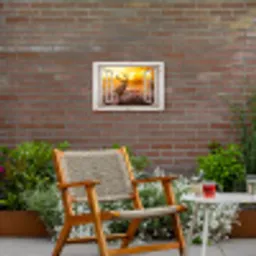 Hert - Herfst - Dieren - Natuur - Bos - Doorkijk Tuinposter op houten frame 2 cm dik klein -sfeer3