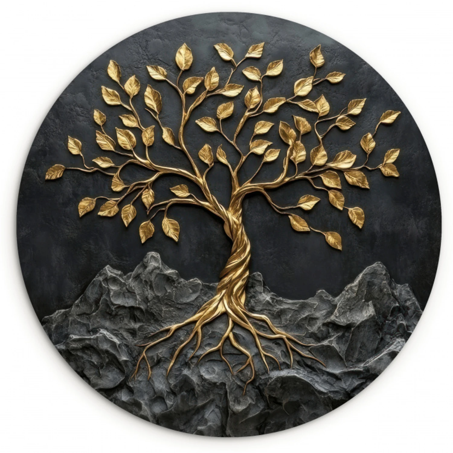 Bladeren - Goud - Boom - Rots Wandcirkel kunststof plaat 5mm dik klein -3d
