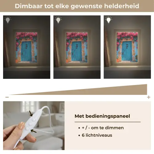 Deur - Hout - Bloemen - Blauw Light Box met kabel (Tafellamp) klein -USP_dimbaarNL