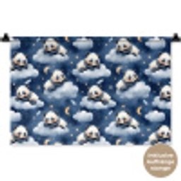Panda's - Slapen - Blauw Wandkleed katoen klein 269 -t3d_DE