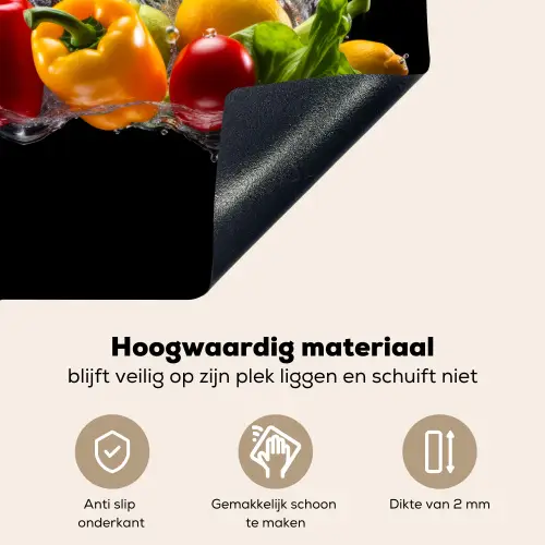 Paprika - Water - Groente - Zwart Inductie beschemer met haakjes middel -ky-onderkant-nl
