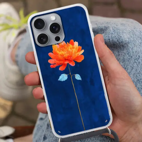 Bloem - Oranje - Bladeren Hoesje iPhone 16 Pro Max met koord klein -sfeer3