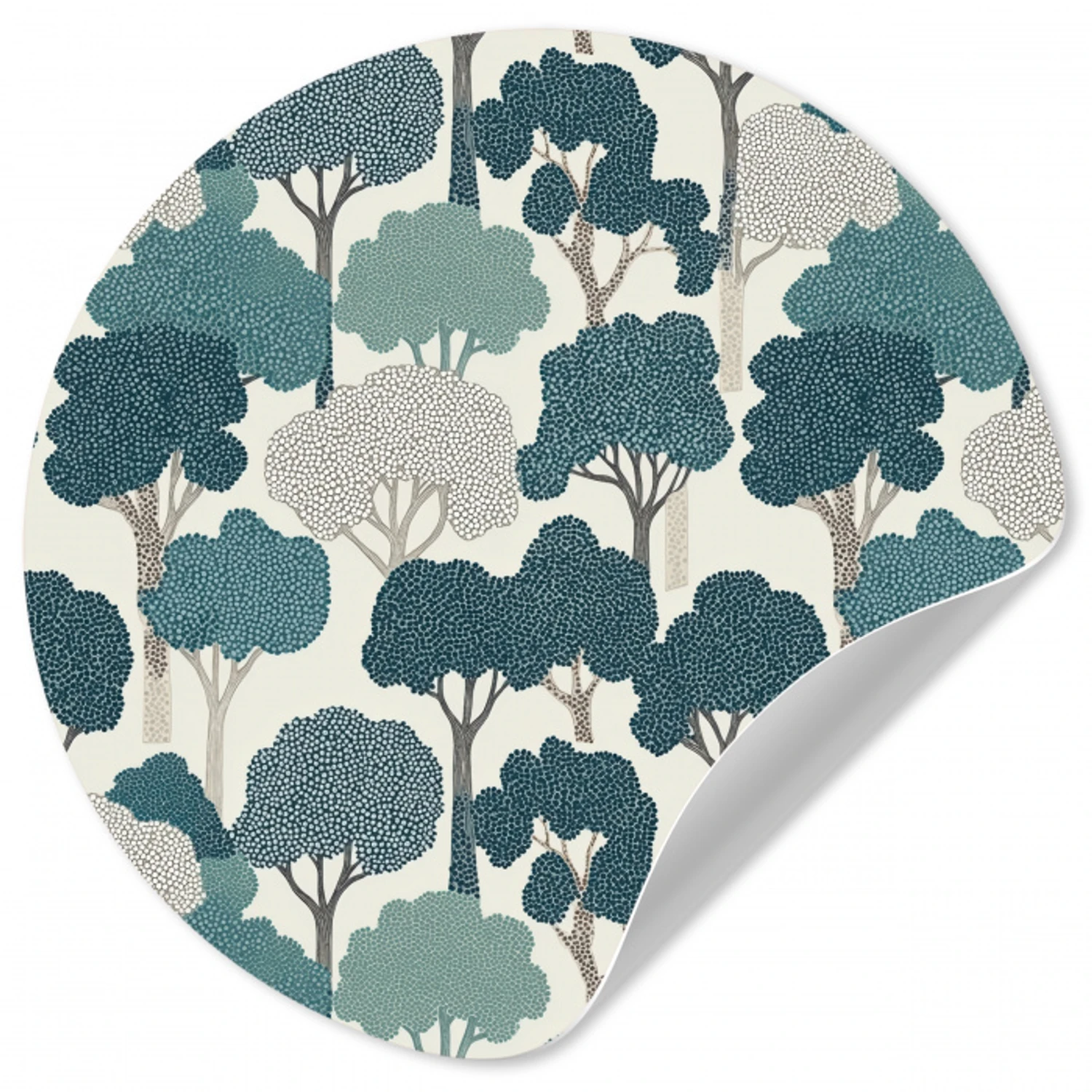 Modern - Bomen - Bos - Patroon - Blauw Wandcirkel behangsticker klein 186 -3d