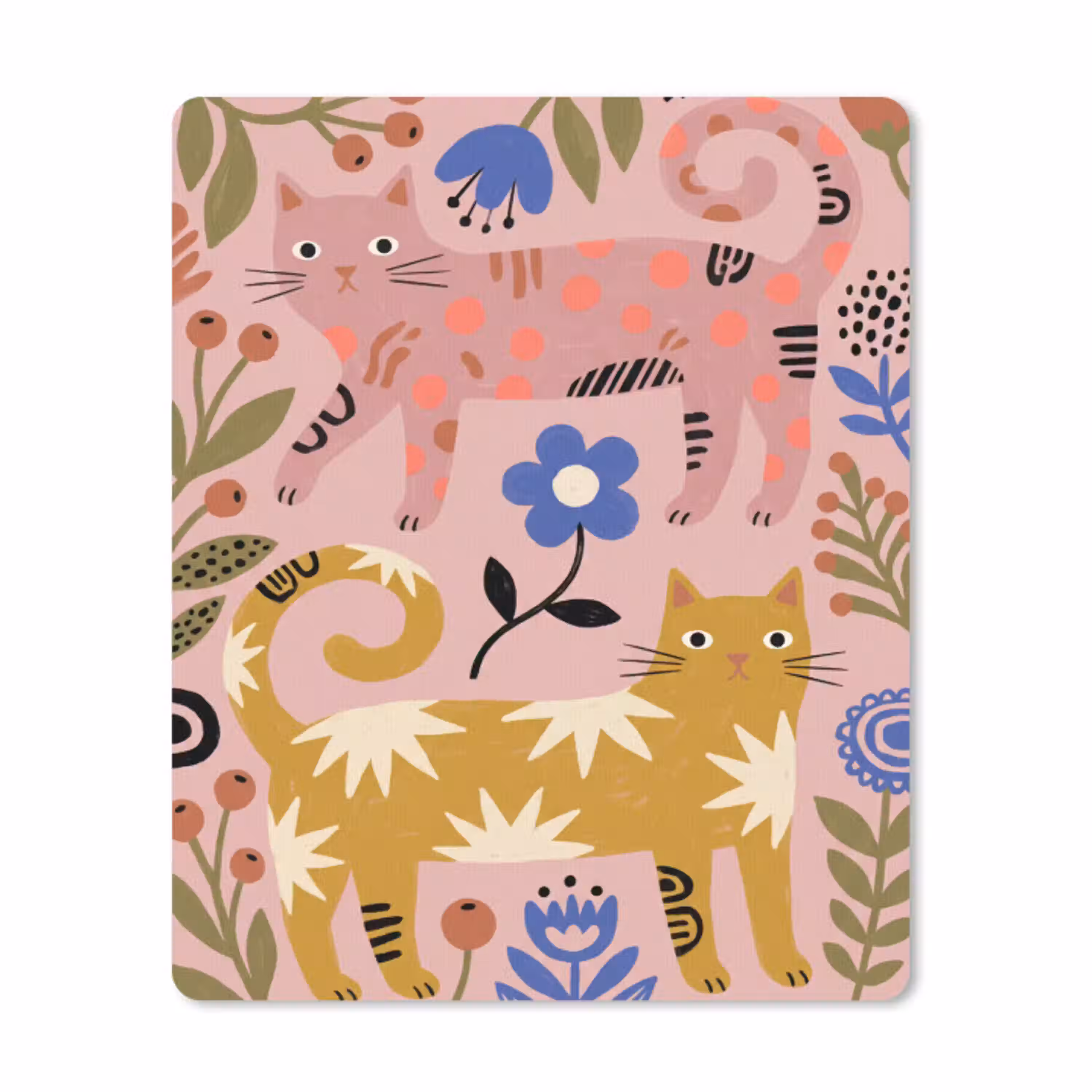 Kat - Bloemen - Dieren - Modern - Roze muismat rubber klein -3d