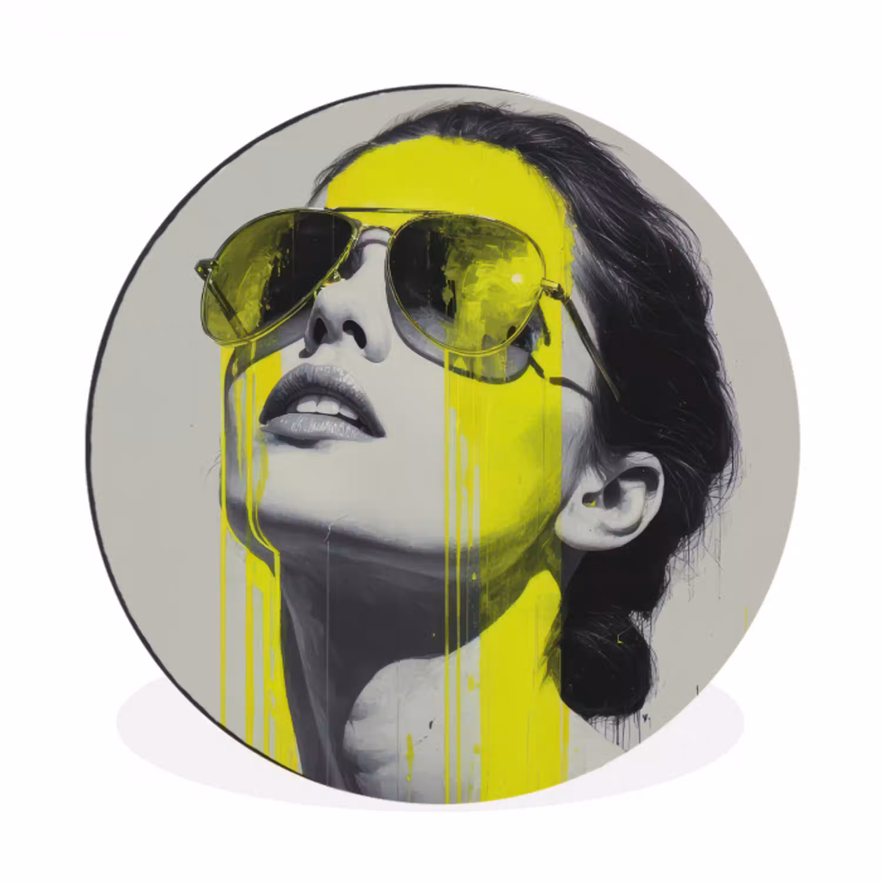 Vrouw - Bril - Verf Wandcirkel aluminium klein -3d