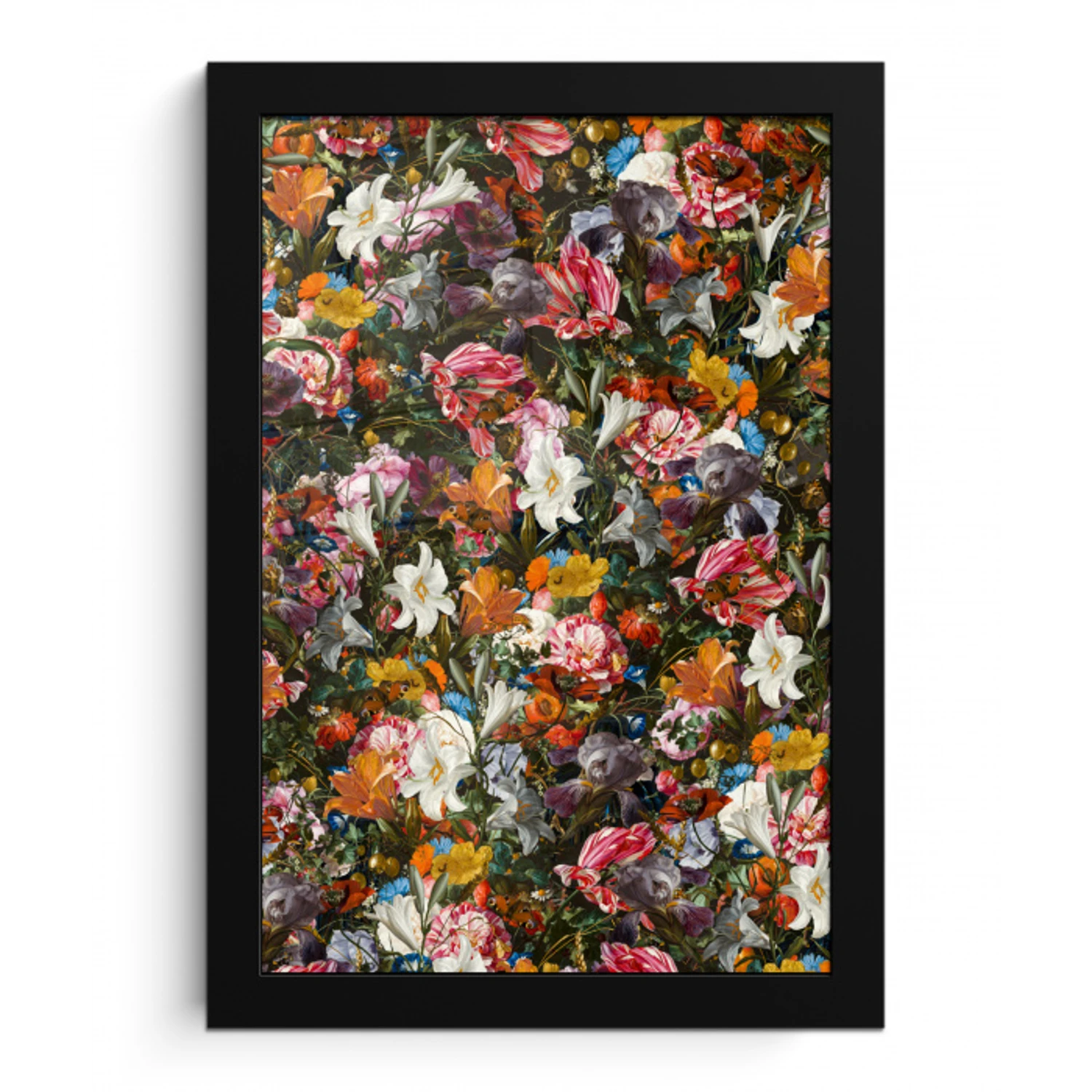 Bloemen - Vlinder - Design - Kunst - Abstract - Schilderij - Oude meesters fotolijst zwart zonder passe partout klein -3d