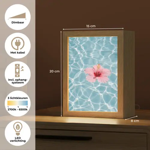 Hibiscus - Water - Roze Light Box met kabel (Tafellamp) klein -USP_NL