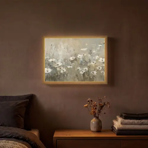 Bloemen - Wit - Natuur - Grijs - Modern Light Box met batterij (Wandlamp) middel -sfeer4