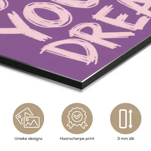 Follow your dreams - Paars - Penseeltextuur aluminium wit klein -closeup_NL