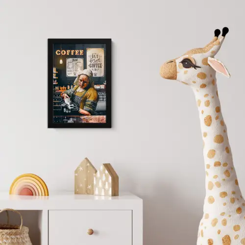 Melkmeisje - Barista - Koffie - Vintage - Kunst - Abstract - Schilderij - Oude meesters fotolijst zwart zonder passe partout klein -usfeer4_kinderkamer