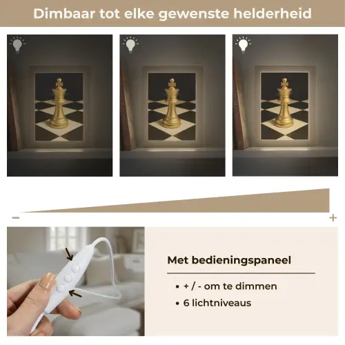 Schaakstuk - Koning - Schaakbord - Geblokt Light Box met kabel (Tafellamp) klein -USP_dimbaarNL