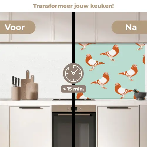 Duif - Vogel - Patroon keuken achterwand 2 middel 871 -voor-na2_NL