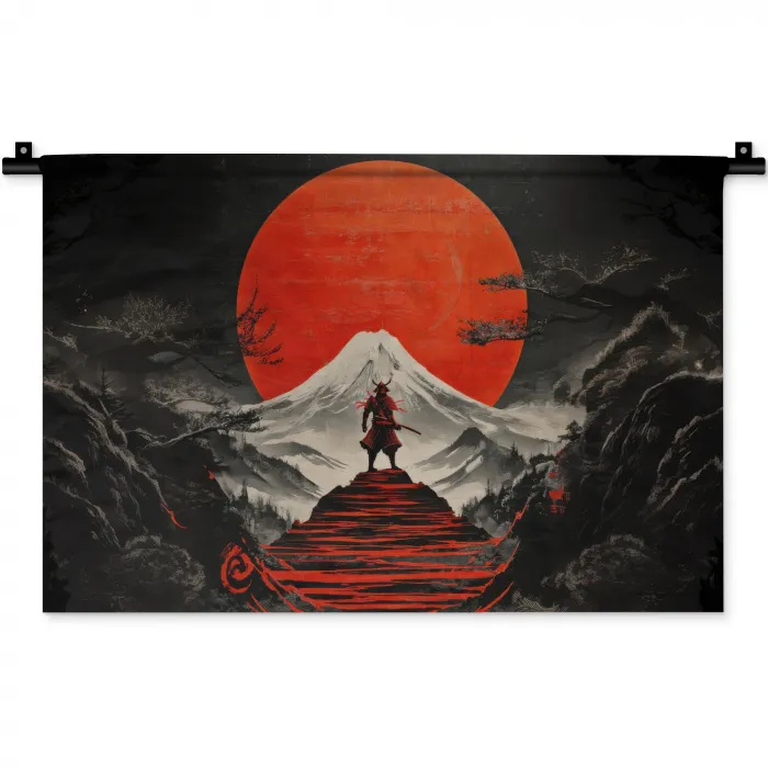 Krijger - Rode trappen - Zon - Berg Wandkleed katoen klein -zz3d
