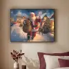 Kerstman - Dorp - Hert - Donker Textielframe zwart klein -sfeer1