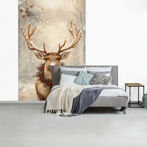 Kerst - Rendier - Winter - Krans fotobehang vinyl groot -slaapkamer