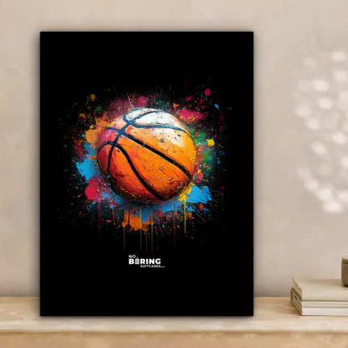 Oranje basketbal te midden van verfspetters canvas 2cm klein -sfeer1
