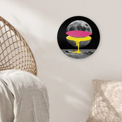 Maan - Geel - Roze - Zwart Wandcirkel kunststof plaat 5mm dik klein -sfeer5