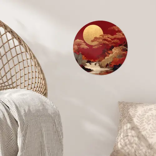 Volle maan - Landschap - Waterval Wandcirkel behangsticker klein -sfeer4
