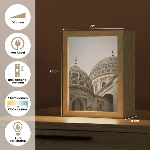 Mozaïekkoepels - Gouden spitsen - Islamitisch Light Box met kabel (Tafellamp) klein -USP_NL