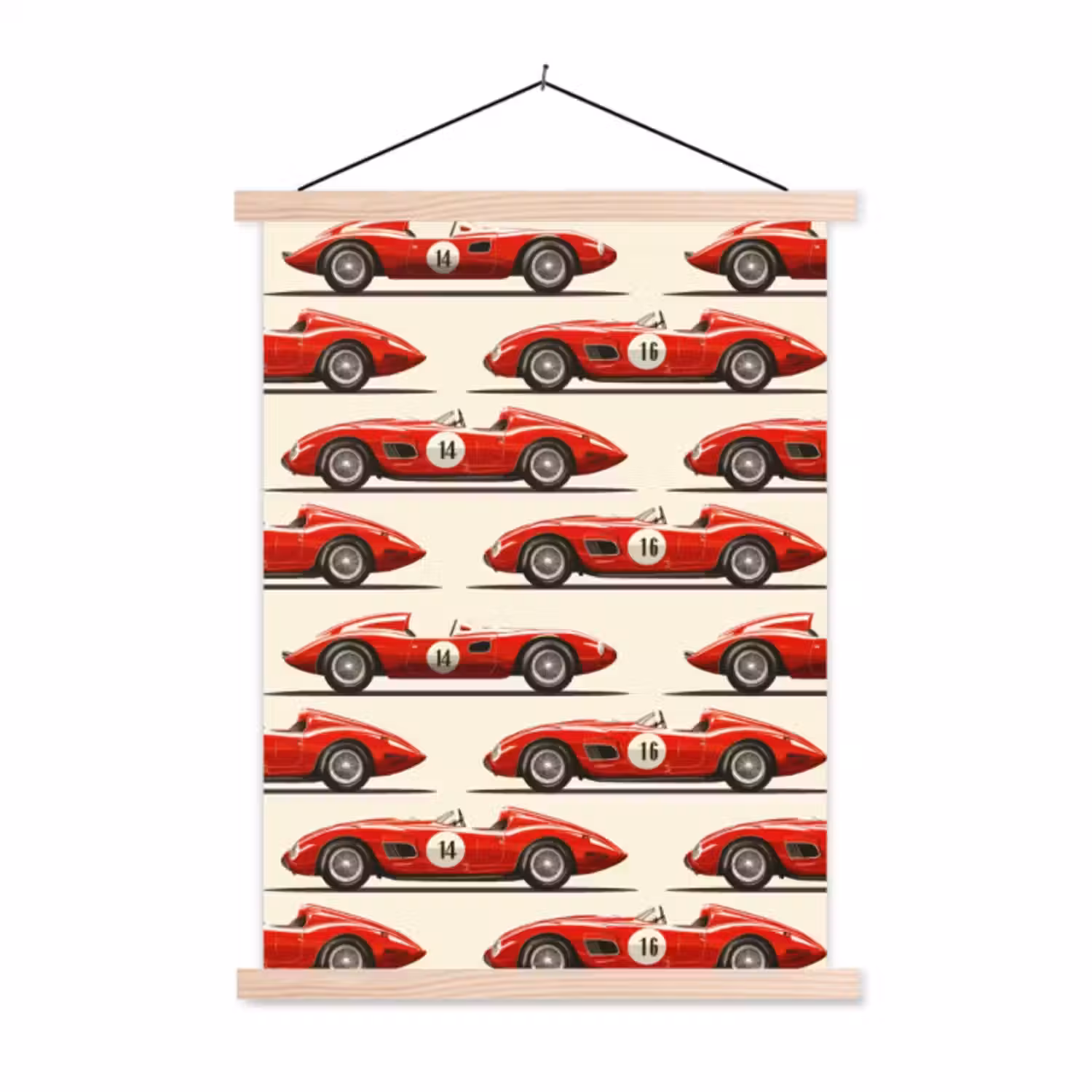 Hanging Poster - Race Car - Retro - Red
