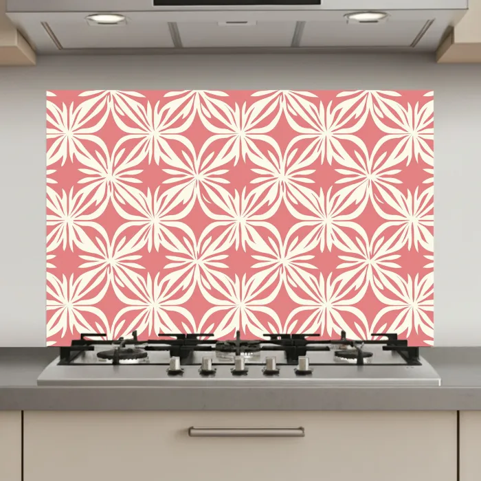Roze - Bloemenmotief - Wit - Modern keuken achterwand spatscherm klein 900 -3d_website