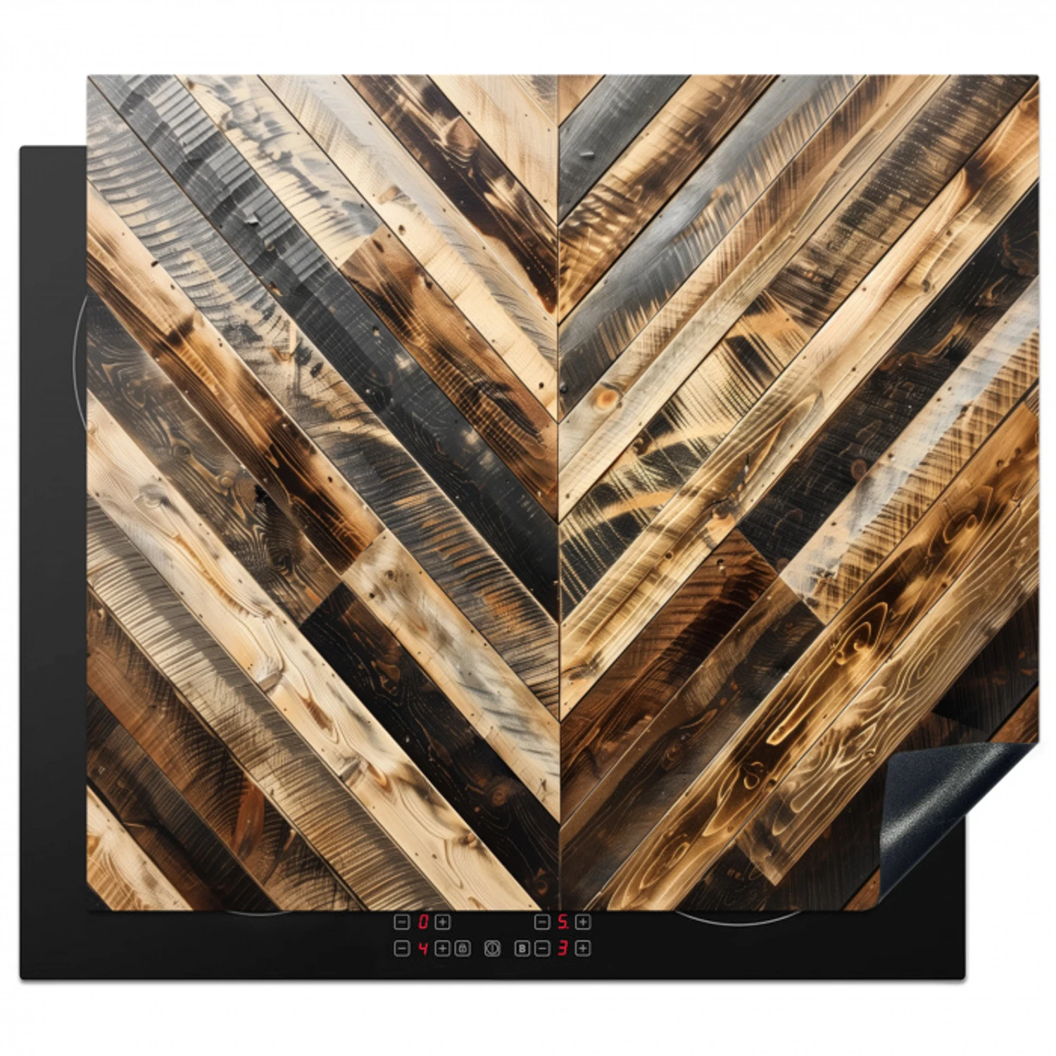 Geschroeid Hout in Visgraat Inductie beschermer vinyl 3mm middel -3d